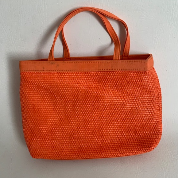 Escada Tropical Punch Orange Woven Small Handbag Mini Tote - Picture 3 of 12